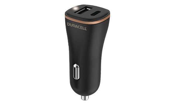 Duracell USB-A + USB-C autolaturi autoon.